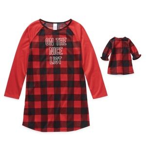 North Pole Trading Co. Buffalo Plaid Nightshirt Matching Doll Dress Set